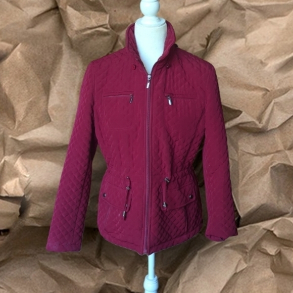 Gallery merlot wine quilted academia warm chic fall zip up barn jacket. Sz S - Picture 10 of 11